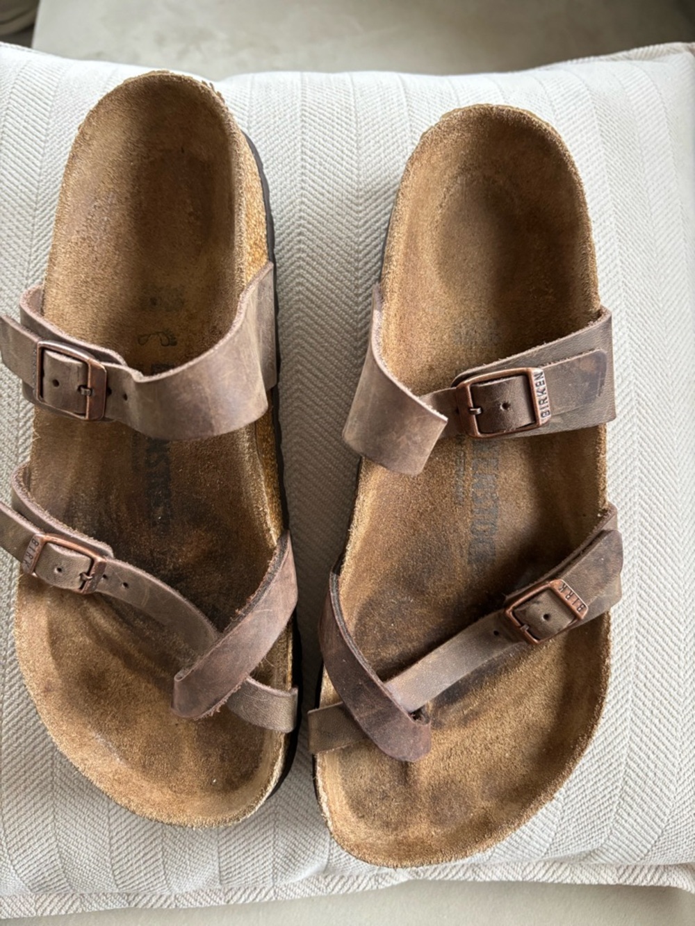 Birkenstock womans Brown Leather Double-Strap Slide Sandals